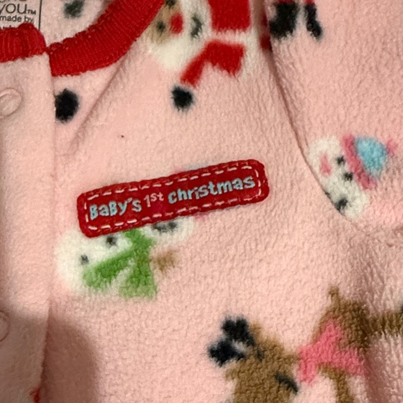 Pink Santa Reindeer Patterned Newborn 1st Christmas One Piece Button Up Sleeper - Picture 3 of 5